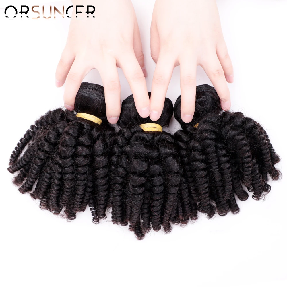 ORSUNCER Brazilian Afro Funmi Hair Bouncy Curly Human Hair Weaves Non-Remy 1/3/4 Bundles Extension Natural color Medium Ratio