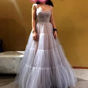 

Graduation Dress Tulle Evening Gowns Spaghetti Straps Puffy Floor Length Pageant Prom Women Dresses Formal Wear