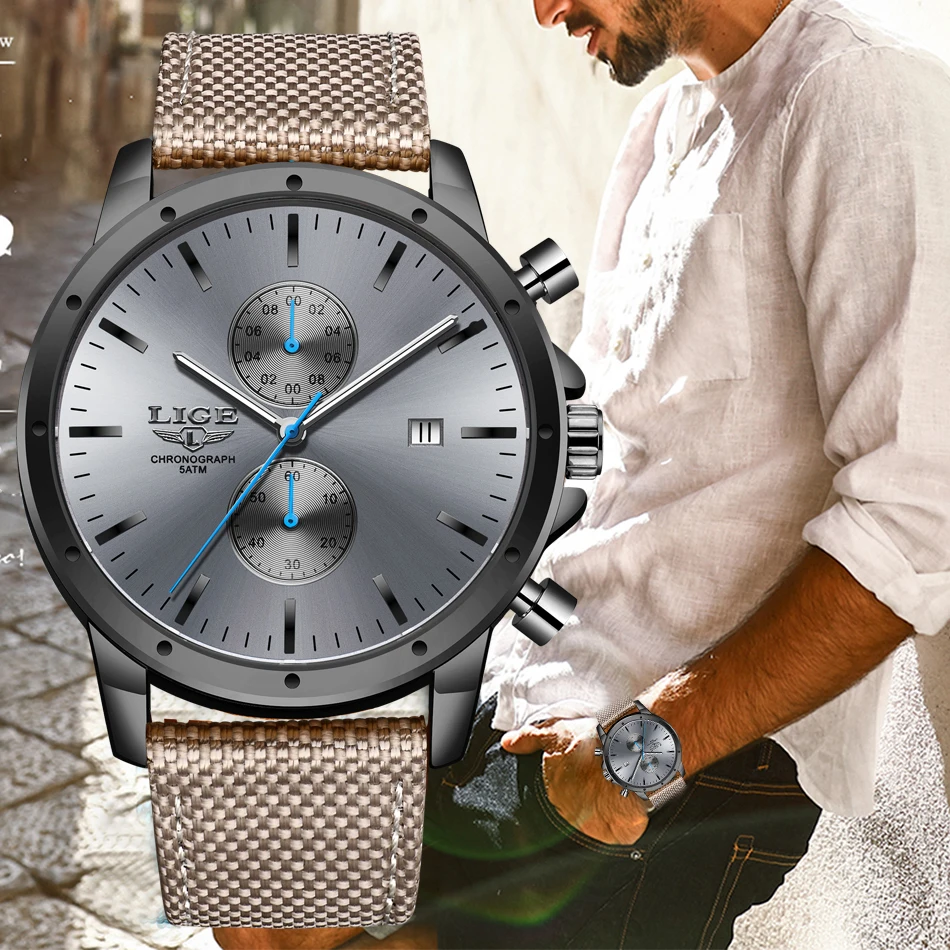 

Reloj Mujer LIGE Mens Watches Top Brand Luxury Nylon Waterproof Watch Men Military Sport Watch Quartz Wristwatch Reloj Hombre