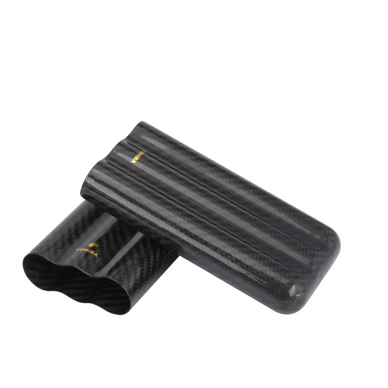 

COHIBA Carbon Fiber Cigar Case Tube Portable Travel Cigar Humidor Luxury Outdoor Mini Cigars Box For 3 Cigars Holder W/ Gift Box