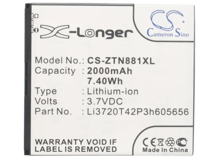 Аккумулятор cameron sino 2000 мАч для мобильного телефона ZTE Blade G2 N881F U819 V965 Li3720T42P3h605656