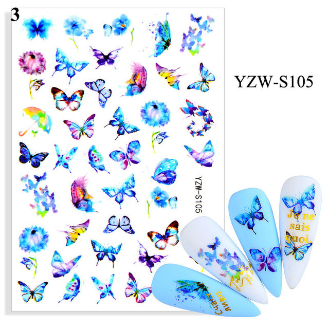 Flower Leaves Self Adhesive Sliders Beauty Nail Foils Blue & Black Summer Art Nail Stickers 3d Decals New 2021