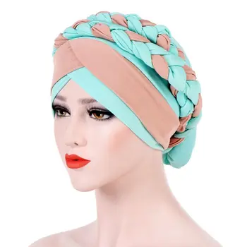 

Muslim Women Stretch Braid Cross Whip Bead Cross Silk Turban Hat Scarf Beanie Caps Head Wrap Hair Accesories Headwear