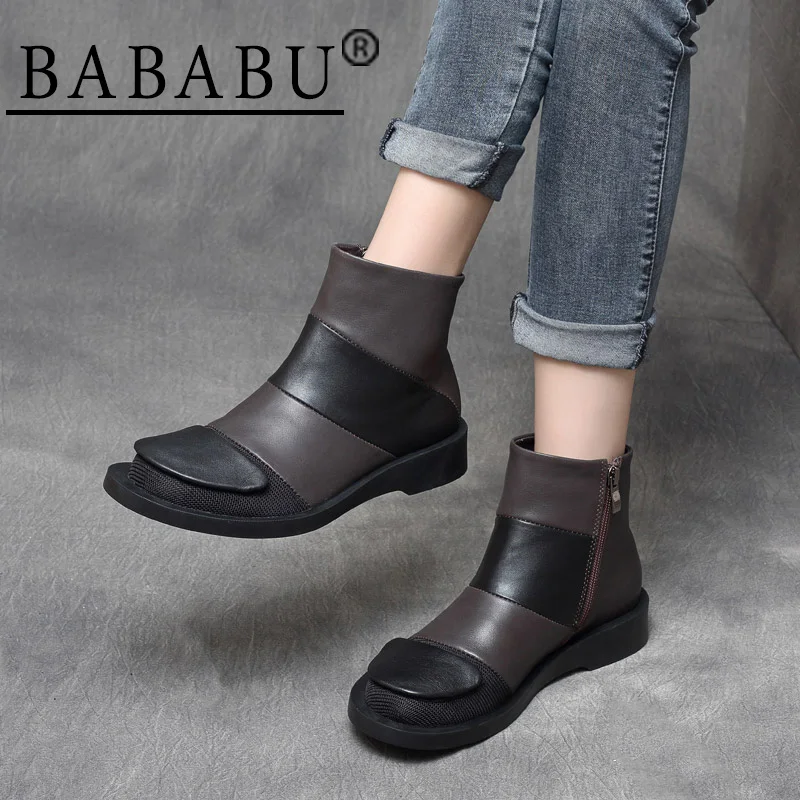 

2019 autumn new Mori girl handsome retro leather side zipper flat with single shoes British wind boots boots color women's boots