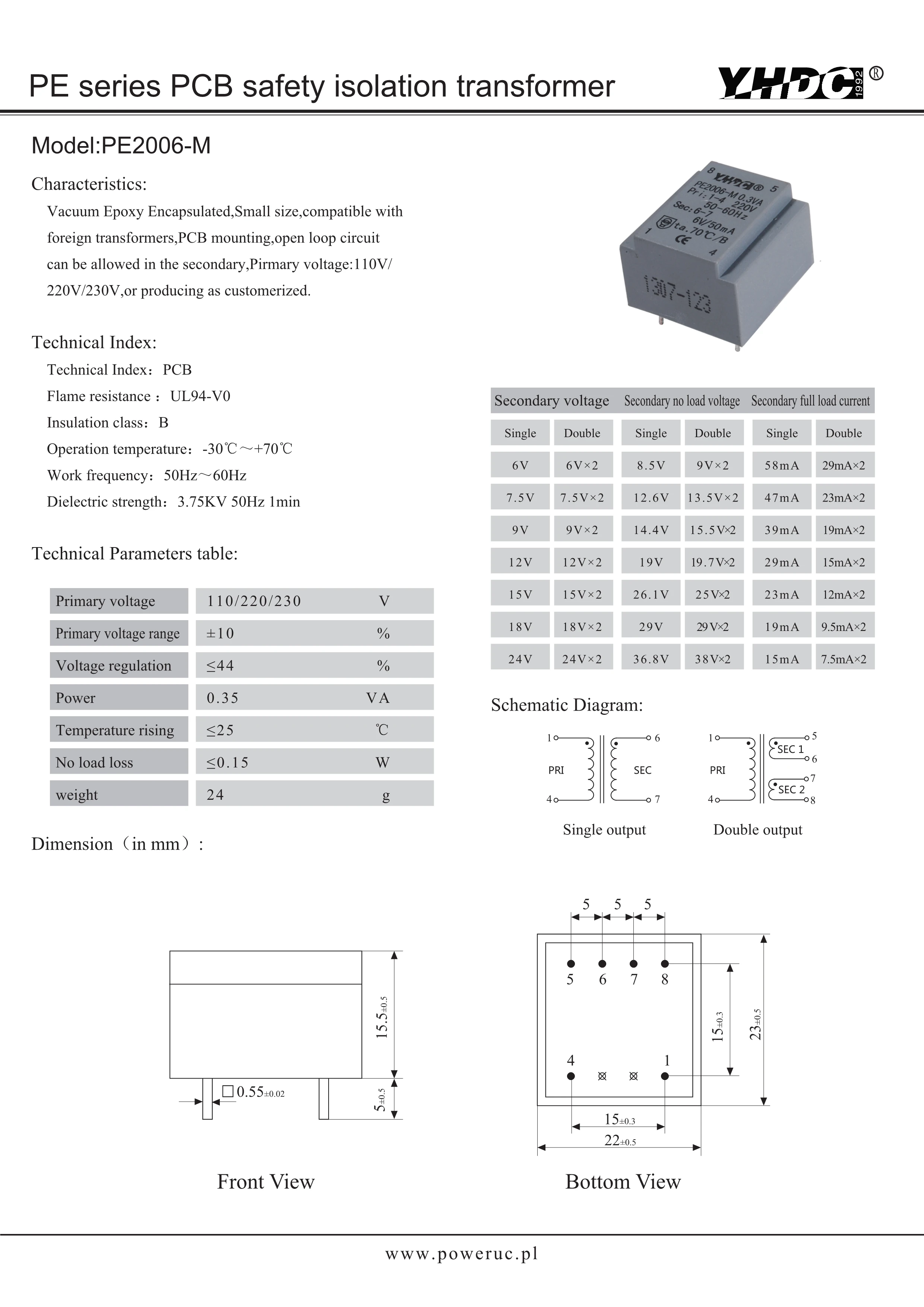 YHDC PCB изоляционный трансформатор сварочный PE2006 M 0 35 ва 220 В/12 В|isolation transformer|transformer