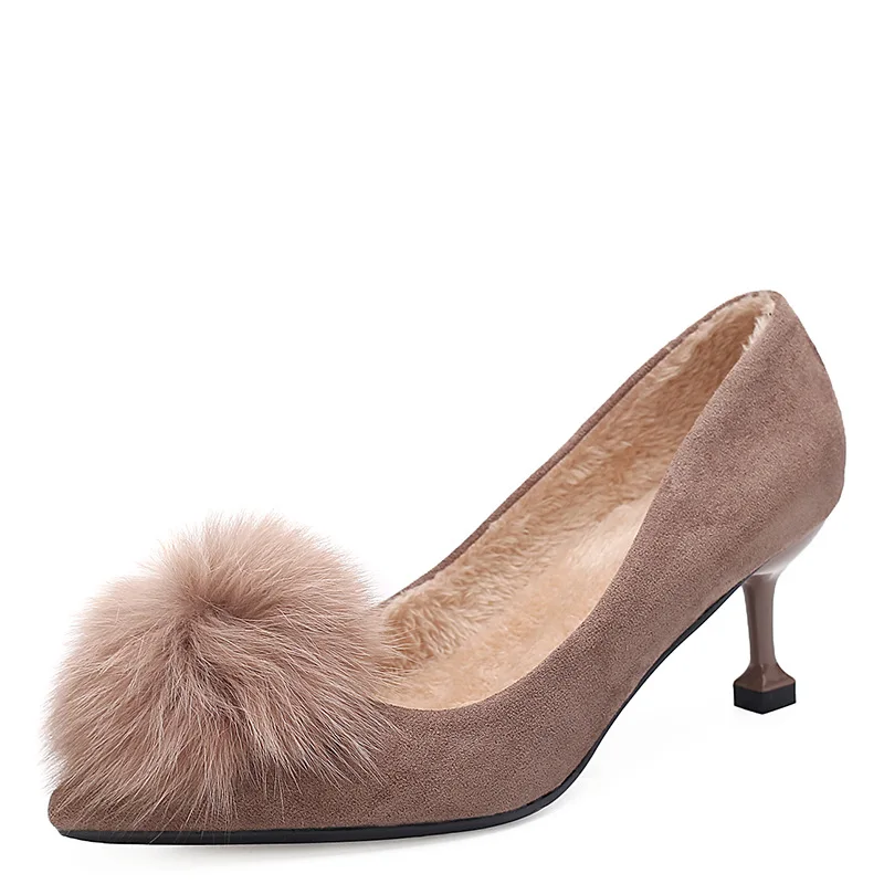 

703-3 Cat with Pointed-Toe High Heel Shoes Women's Autumn And Winter plus Velvet Warm Shoes Fashion Huidong WOMEN'S Shoes 2019 N