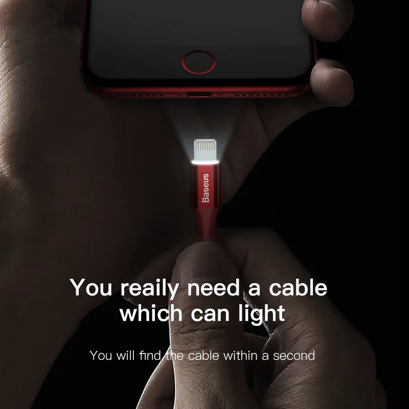 Светодиодный usb-кабель для зарядки Baseus для iPhone 11 XR Xs Max, зарядный провод для телефона, шнур для быстрой зарядки, кабель для передачи данных