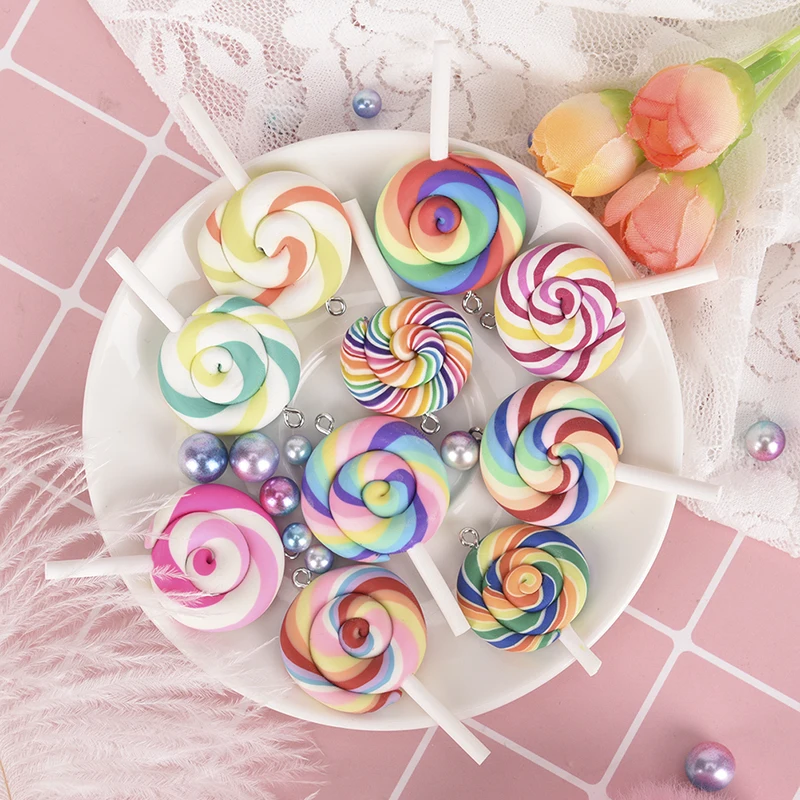 10PCS Soft Lollipops Charms Pendants Resin DIY Decoration Earrings Necklace