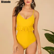 Riseado женский боди с v-образным вырезом, сексуальный женский купальник с оборками, Одноцветный купальник, купальник на бретельках, женская пляжная одежда с u-образным вырезом на спине