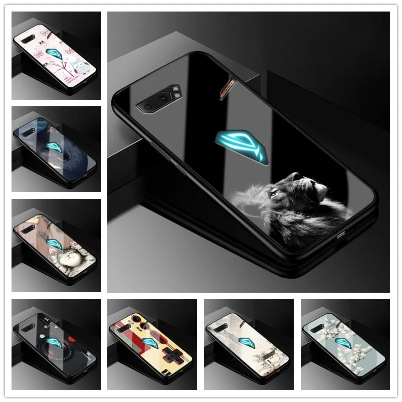 

For Asus ROG Phone II Case 6.59'' Tempered Glass Hard Back Cover for Asus ROG Phone 2 Phone Cases ZS660KL Soft bumper Phone2