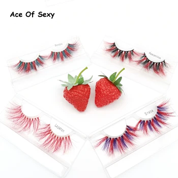 

Aceofsexy Hot Red 25mm Clear band Mink eyelashes Fluffy Messy 3D False Eyelashes Color Lashes Wholesale Makeup Color Lashes Bulk