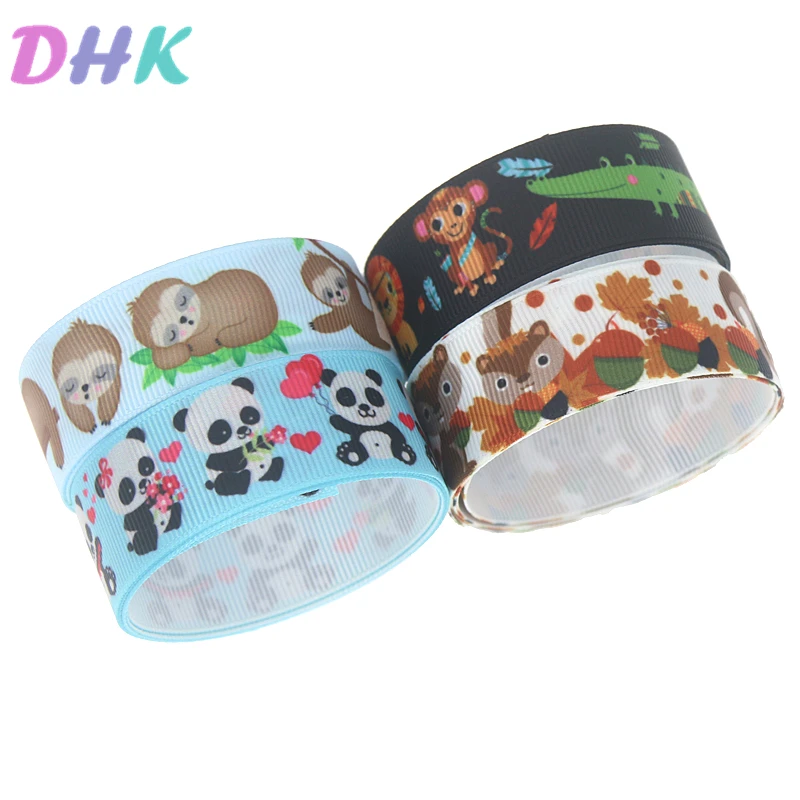 

DHK 5yards animals squirrel sloth Printed Grosgrain Ribbon Accessory Hairbow Headwear Decoration DIY Wholesale OEM C1747