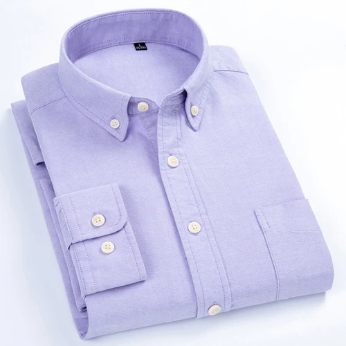 Мужской Повседневный плед Клетчатый Оксфорд рубашка с одним накладным карманом удобные хлопковые стандартные рубашки с длинными рукавами на пуговицах - Цвет: Лаванда