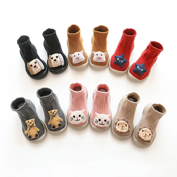

rubber sole baby shoes infant baby girl warm shoes for baby slippers knit toddler booties cartoon animals soft sole shoes baby