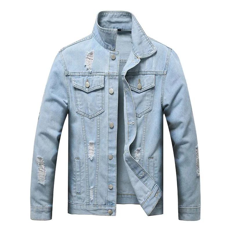 

Mcikkny мужские рваные плиссированные джинсовые куртки для девочек, весна-осень, тонкий, раздел-верхняя одежда для мужчин мыть Размеры M-XXXL