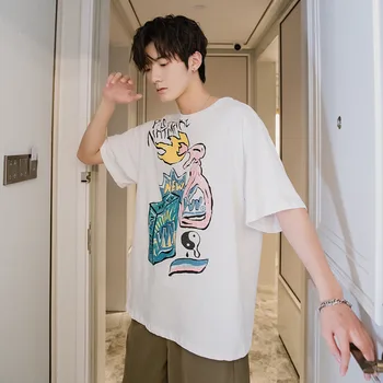 

EWQ / men's wear half sleeve streetwear t-shirt for male fashion loose graffiti printed tee loose causal tops 2020 new 9Y2478