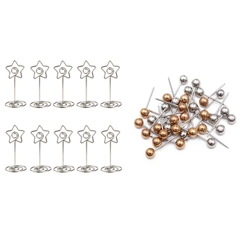 

400 Pcs Map Tacks Push Pins, 3/5-Inch Shining Plastic Sphere Head with Stainless Steel Point & 10 Pcs Metal Star Table Number Ph