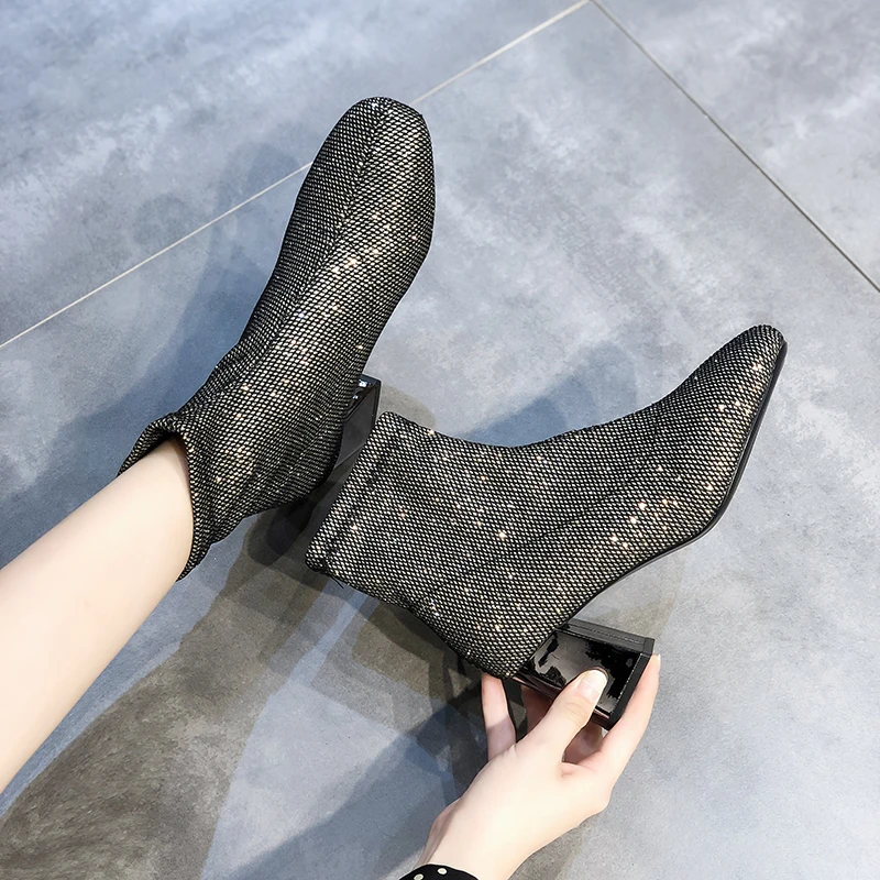 Женские квадратный носок туфли на среднем каблуке модные ботинки простые