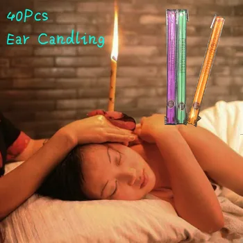 

40pcs Auricular Candle Therapy Aromatherapy Indian Ear Candle Beeswax Ear Therapy Straight Bell trumpet Shape Type With Earplugs