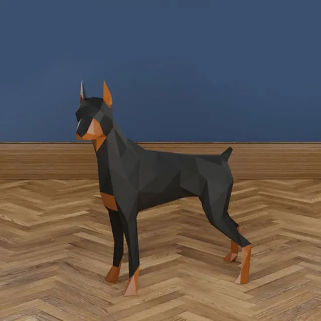 3D Doberman Dog Pinscher Three-dimensional Paper Model DIY Handmade Creative Craft Puzzles Educational Kid Toy Living Room Decor 5