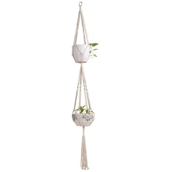 

Macrame Plant Hanger Indoor Outdoor Hanging Planter Basket Cotton Rope With Beads 35 Inch