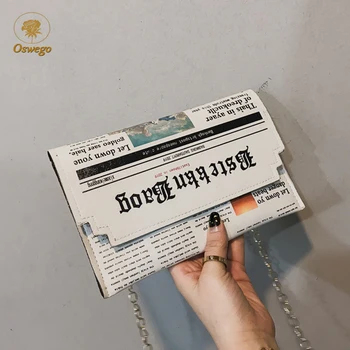 

Envelope Bag Women 2019 New Personality Inkjet Newspaper Clutch Bags Joker Shoulder Messenger Bag Chain Evening Bags