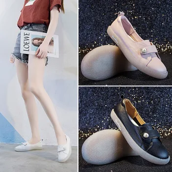 

Yiluan Spring New Large Size Tendons Soft Women's Shoes Leather Small White Shoes Flat Shoes Women Non Slip Pregnant woman shoes