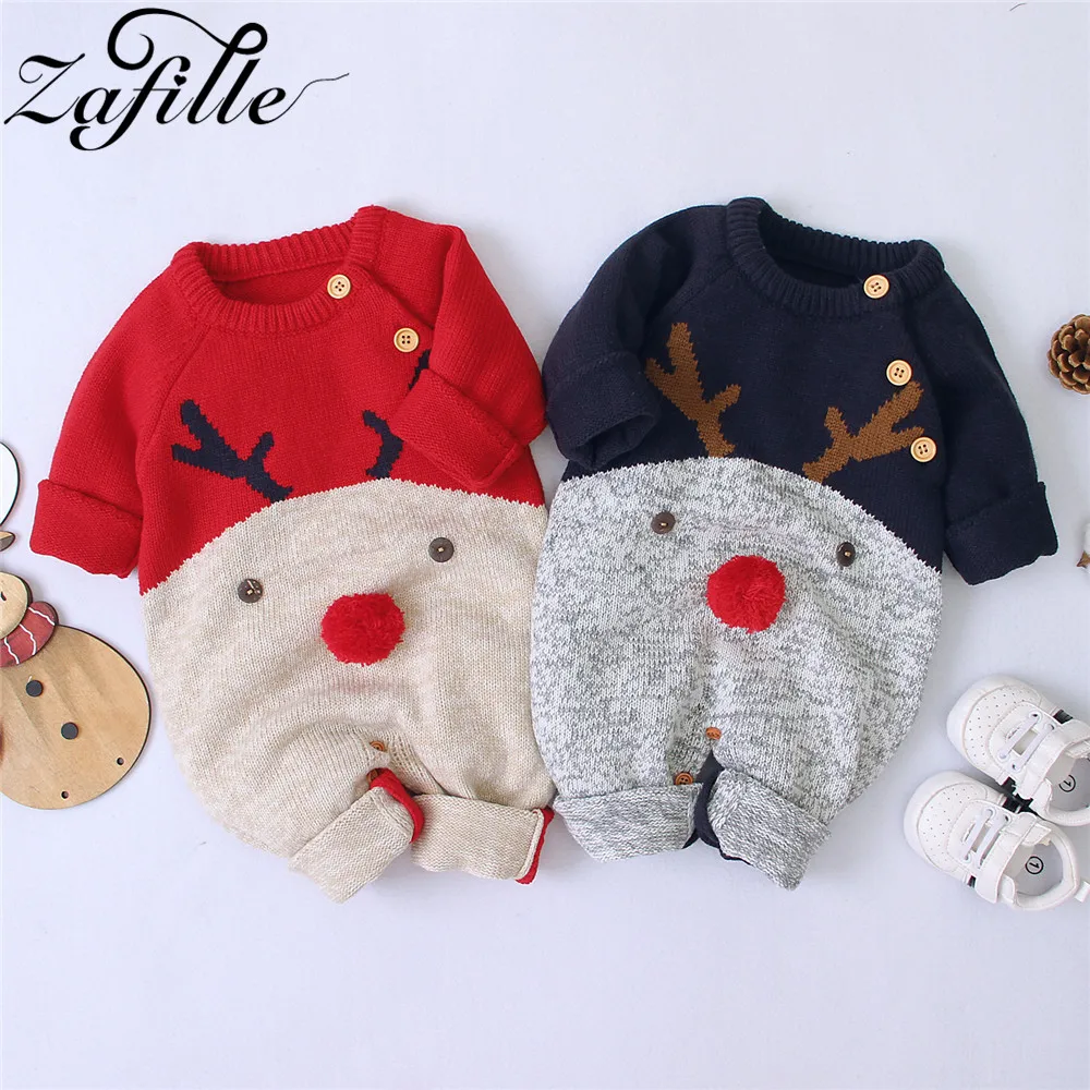 

ZAFILLE 2020 New Baby Boy Romper Knitted Christmas Elk Jumpsuits For Newborn Baby Clothes Children Kids Christmas Boy Rompers