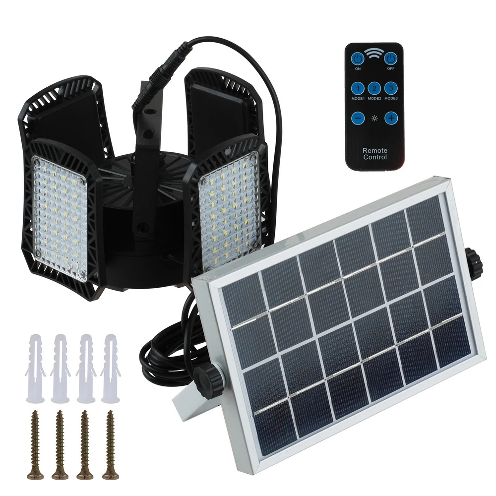 

Newest 120 Led Solar Light 4 Lamp Head Adjustable Lightness with Remote Control Three Modes Outdoor Waterproof Solar Garden Lamp