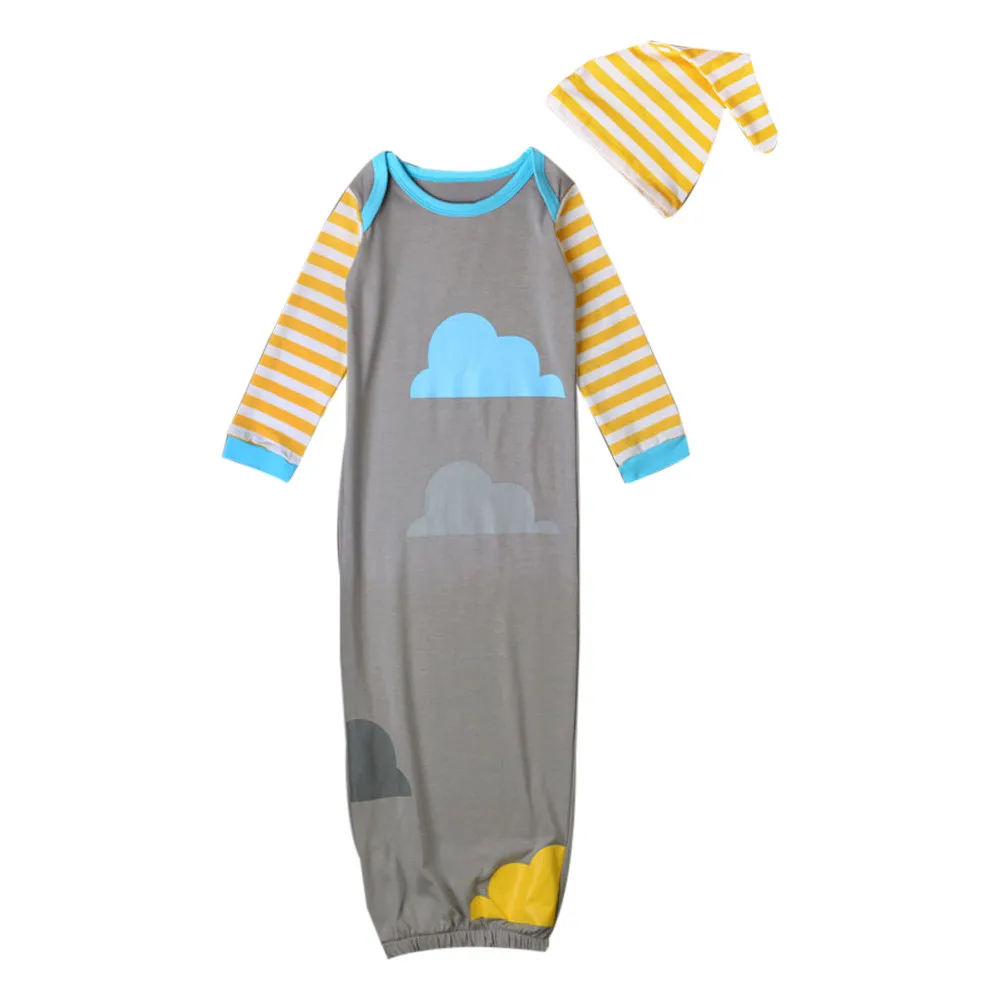 

Infant Kids Baby Autumn&Spring Long Sleeve Print Newborn Gown Matching Hat L400916