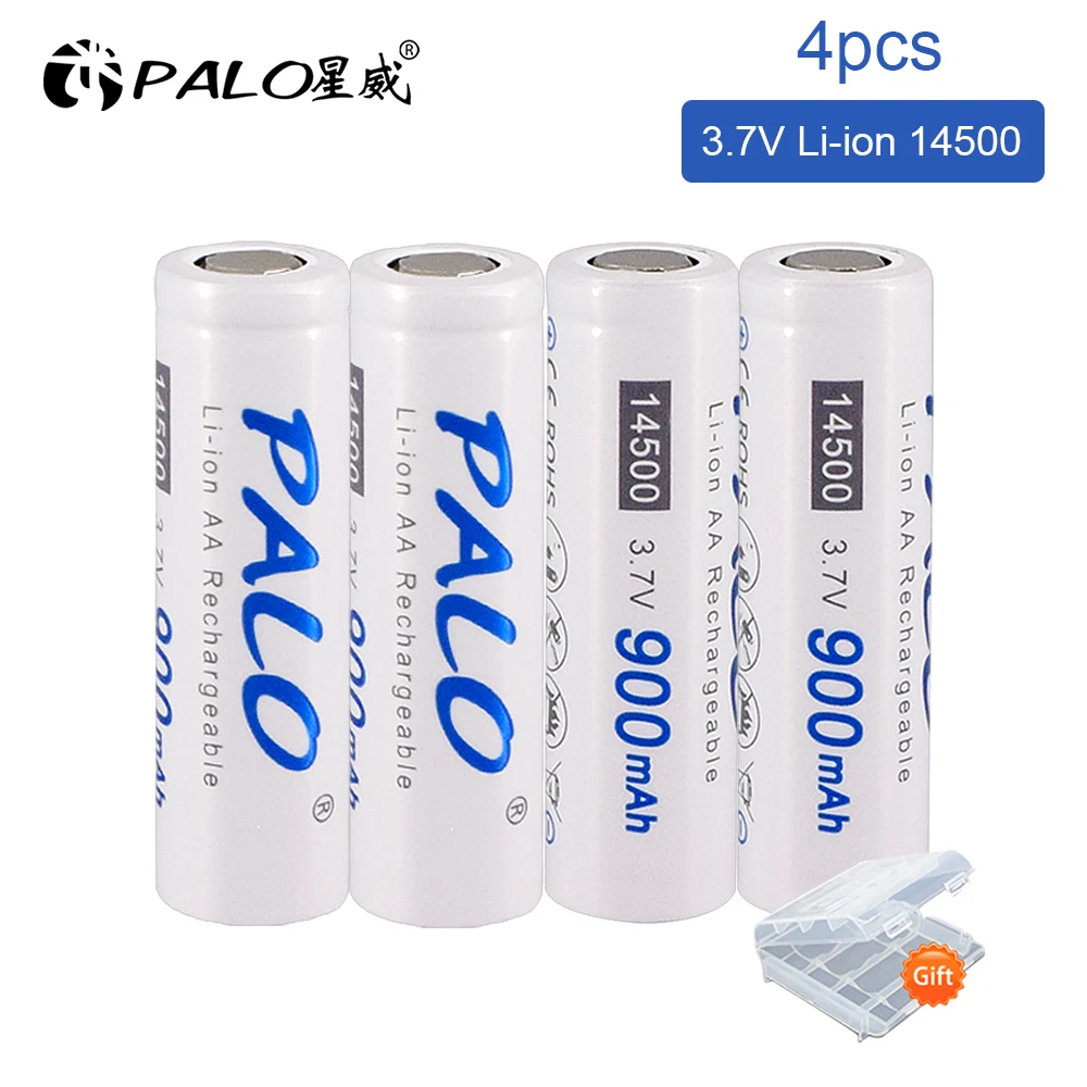 

PALO Original AA 14500 Battery 3.7V Li-Ion Rechargeable 3.7V 14500 Rechargeable Batteries For Flashlight Headlamps Torch Mouse