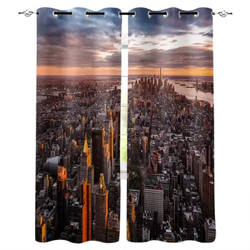 

City Top Is A Sunset Building Curtains for Windows Drapes Blinds Custom Printing Curtain For Living Room Bedroom Home Decor