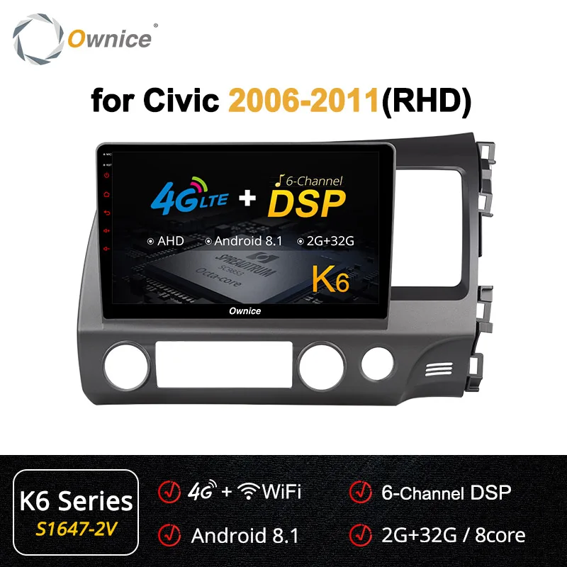 Ownice Android 9,0 Восьмиядерный k3 k5 k6 автомобильный Головной блок для Honda Civic 8 2004-2009 DVD gps DSP 4G LTE SPDIF радио 360 панорама - Цвет: S1647-2 K6