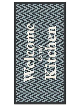 

Panorama Vinyl Kitchen Rug Welcome to my Kitchen Blue - Kitchen Carpet Anti-Slip Flame Retardant - Living Room Rug - XXL Rugs - PVC Rugs