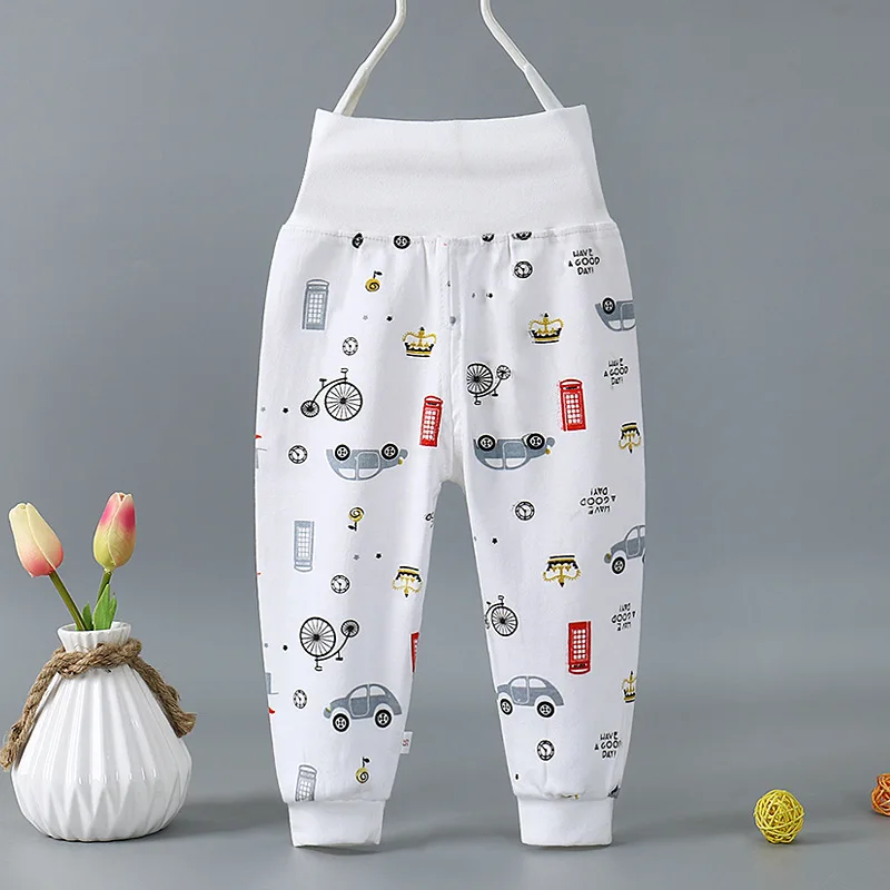 Spring Baby High Waist Pants Children New Style Pure Cotton Pants Infant High Waist Pants Can Open Files Crawler