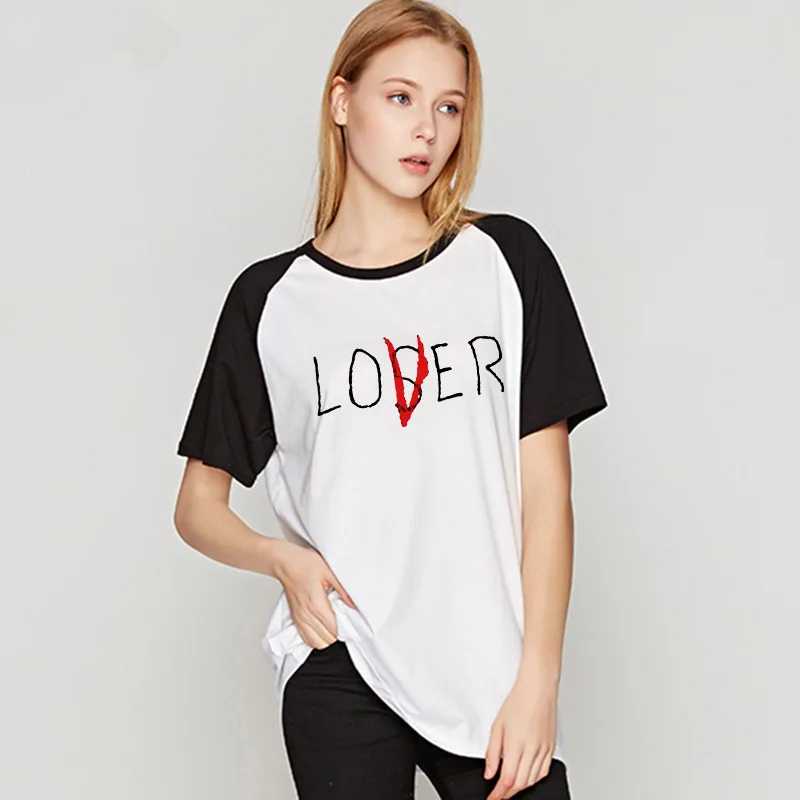 

Lover Loser Transform Print T-Shirt Fun Men and Women Large Size Shoulder Letter Print Shirt Praghic Style Crew Neck Girl Tumblr