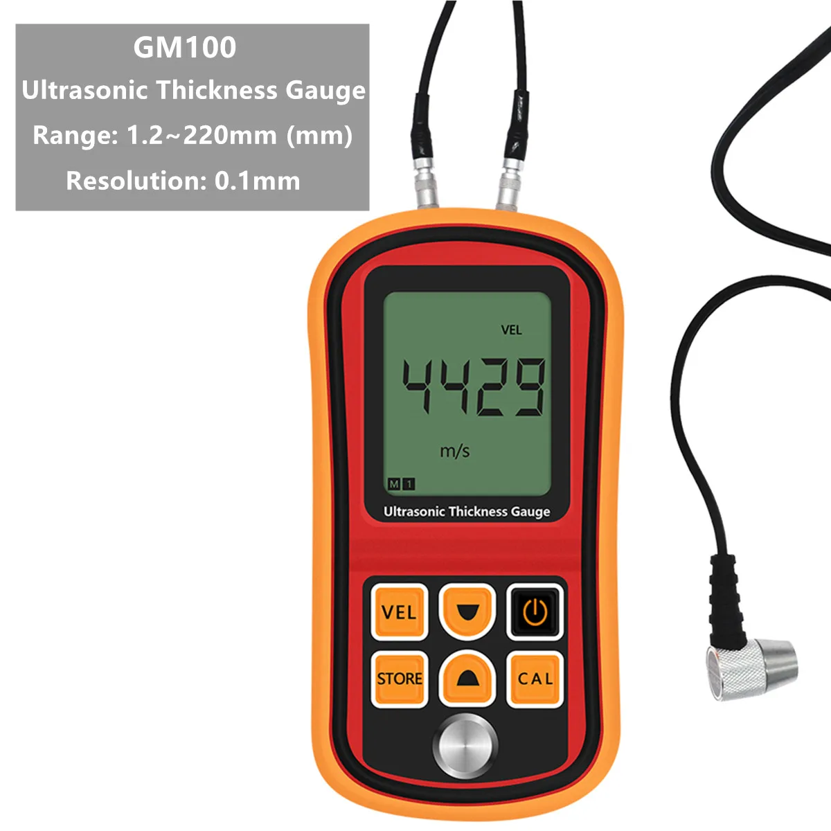 GM100 LCD Display Digital Ultrasonic Thickness Tester Gauge Measuring 1.2-220mm 