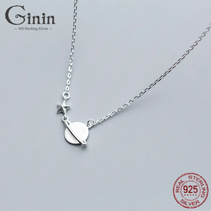 

Ginin Simple Planet Star Real 925 Sterling Silver Necklace For Women Fashion Sweet Cool Temperament Clavicle Chain Female Bijou