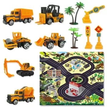 

Alloy Engineering Trucks Toys Set With Play Mat Mini Pocket Size Construction Models Play Vehicles Toy Education Toy Set For Kid
