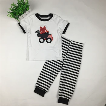 

Puresun New Popular Pig Embroiery Boys Summer Outfit Set Striped Pant Boys Summer Outing Playing Outfit