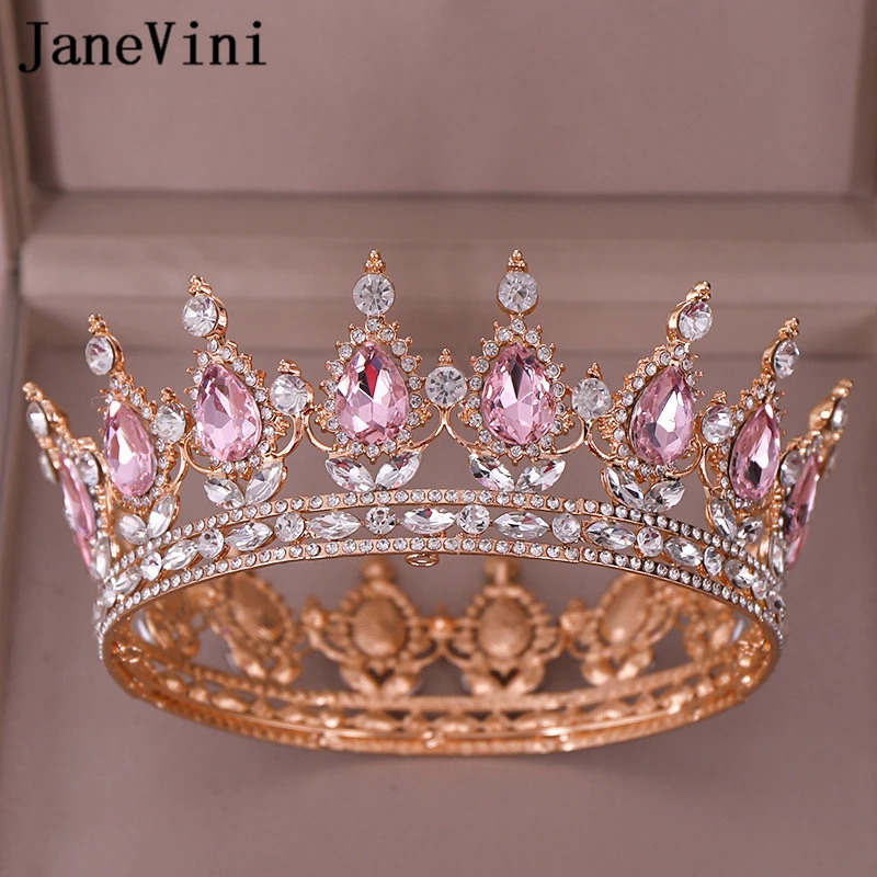 

JaneVini Luxurious Diamond Bridal Tiaras and Crowns Sparkly Crystal Rhinestone Wedding Head Jewelry Women Pageant Party Crown