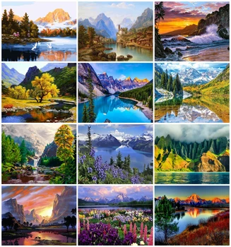 

EverShine Painting By Numbers Mountain Coloring By Numbers Autumn Landscape Canvas Wall Set On Canvas HandPainted Home Decor