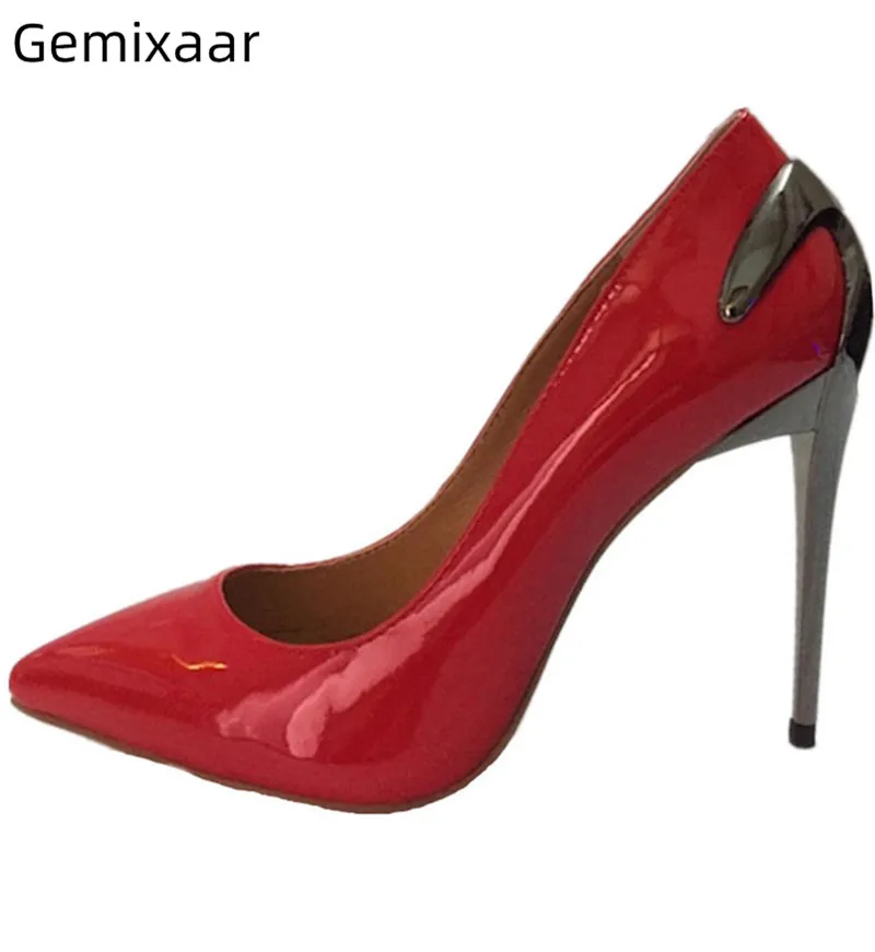 

Fashion Ladies High Heels Female Zapatos Point Toe Slim Shallow Office Pumps Unique Metal Stiletto Heel Mature Women Pumps 35-43