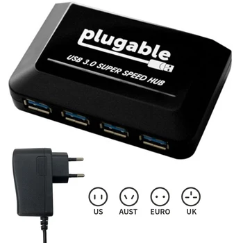 

4-port USB 3.0 Hub with power adapter USB 3.0 1X4 Splitter hub box for PC laptop macs.