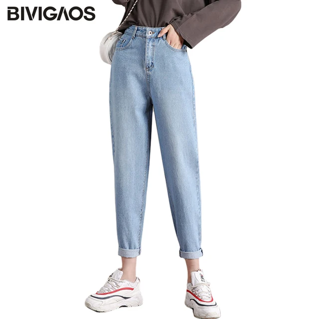 US $16.64 BIVIGAOS 2019 New Casual Fashion Jeans Denim Harem Pants Ripped High Waist Slim Loose Boyfriend Jea
