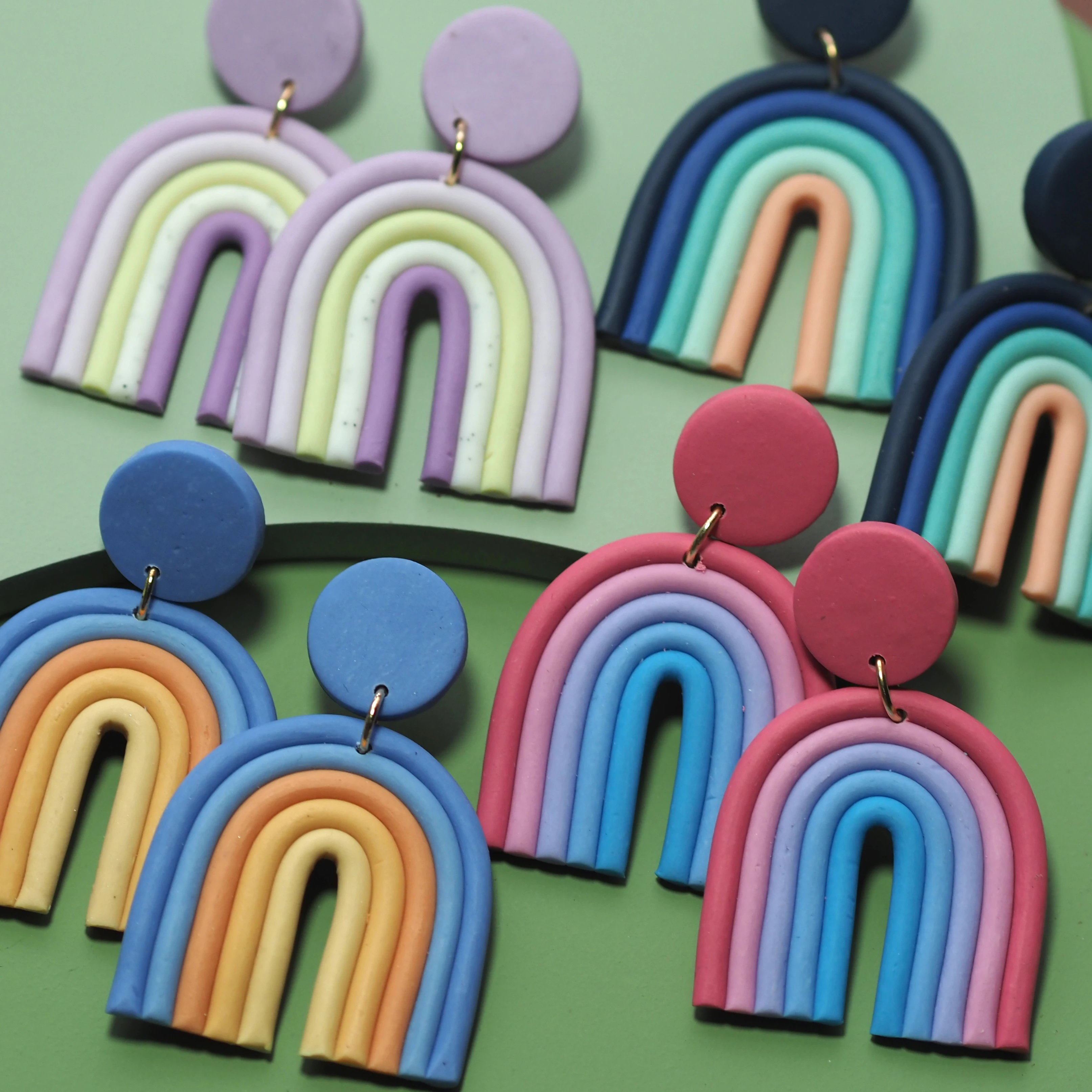 Rainbow Multi Mixed Colors Arch Fashion Jewelry Dangle Big Size Polymer Clay Earrings Sets for Women Trendy Jewelry