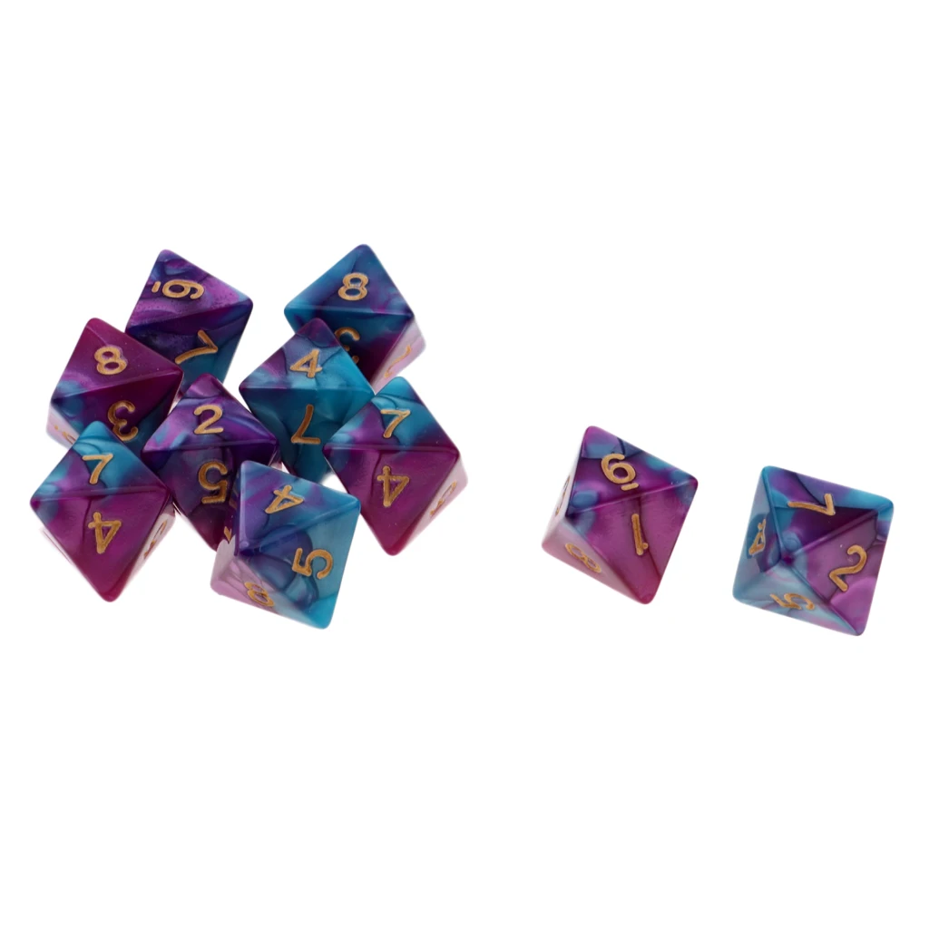 10 Pieces Polyhedral Dice Set Multi-sided Dice D8 for TRPG D& Dragons Game 8-sided Dice Set 
