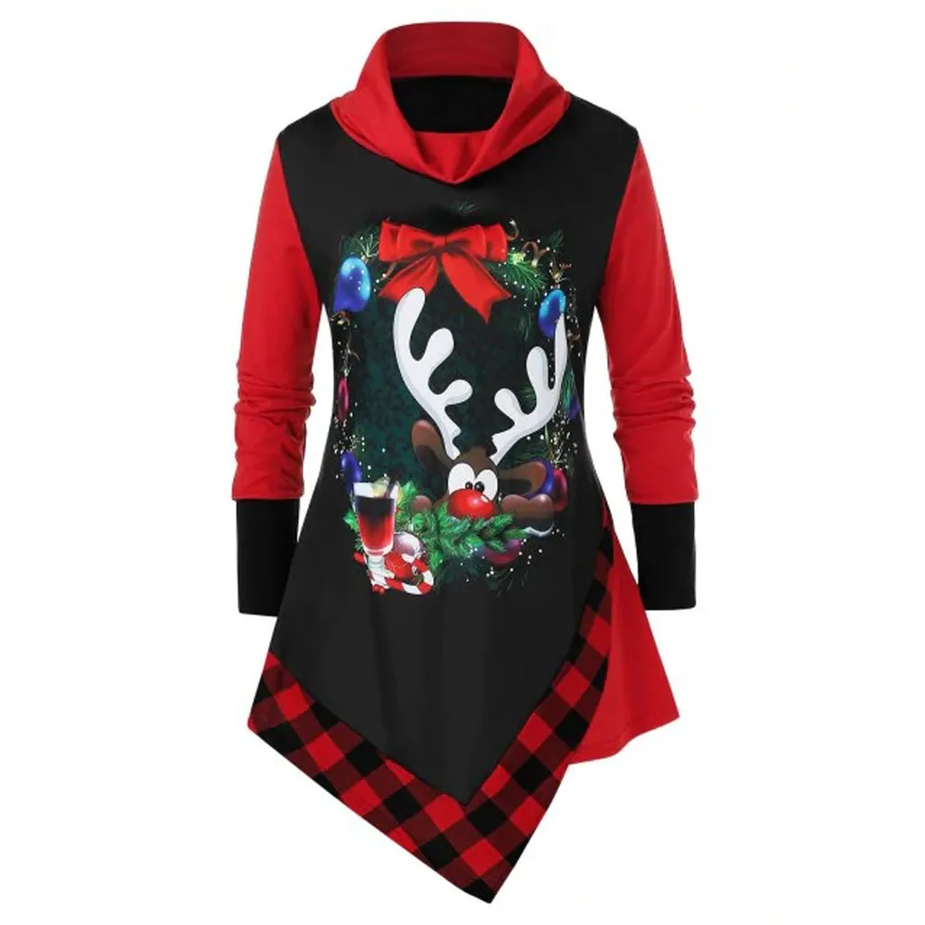 Модная веселая Рождественская блузка, плюс размер, водолазка, повседневный зимний женский жакет, Топ для женщин, длинный рукав, блузка, пуловер