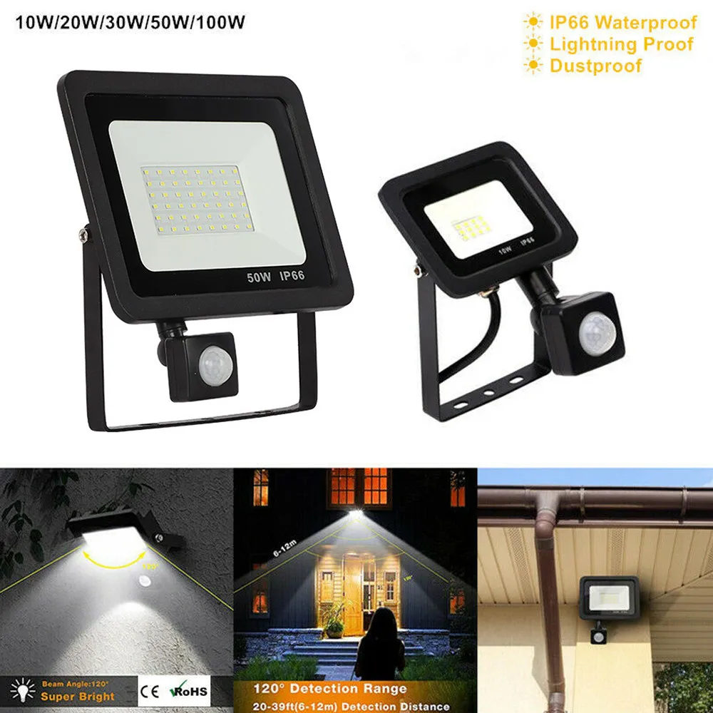 

220V LED Floodlight Motion Sensor 10W 20W 30W 50W 100W Outdoor Waterproof IP66 Led Spotlight for Garden Wall Street Flood Lights