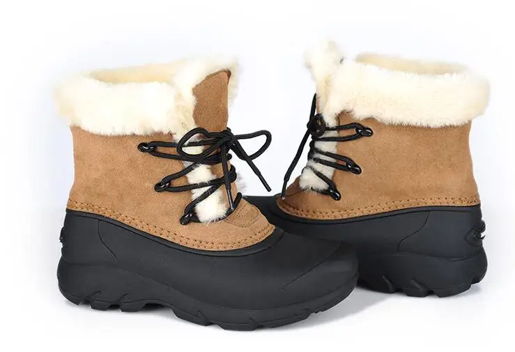 Зимние походные ботинки из смешанного натурального меха для мужчин и женщин; водонепроницаемые ботинки из натуральной кожи с плюшевой подкладкой; зимние ботинки из кроличьей шерсти; for-40c - Цвет: Золотой